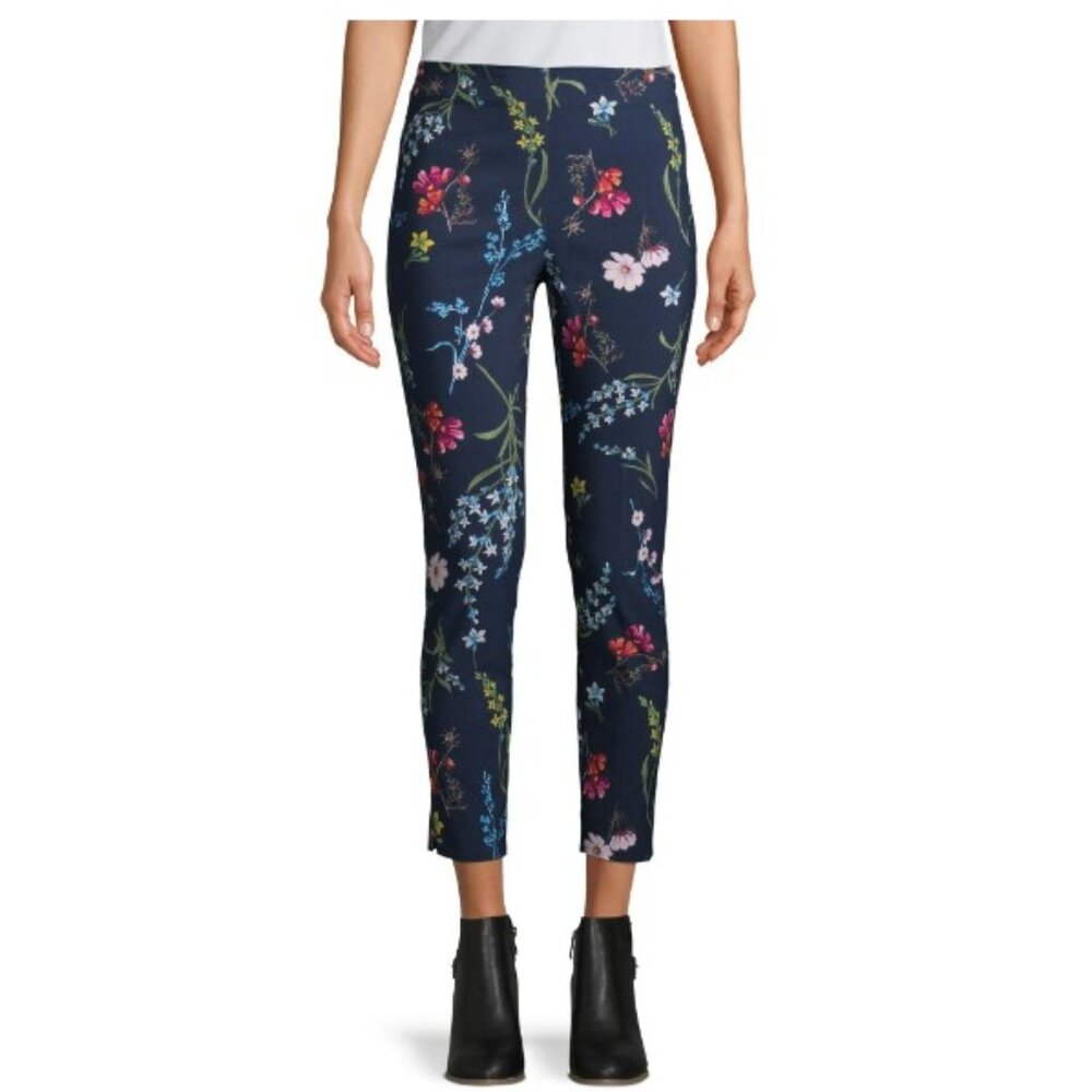 Time and Tru Women's Millennium Skinny Pants, Navy Floral